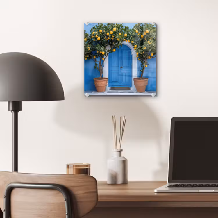 Glas schilderij - Citroenbomen - Geel - Deur - Potten — 7
