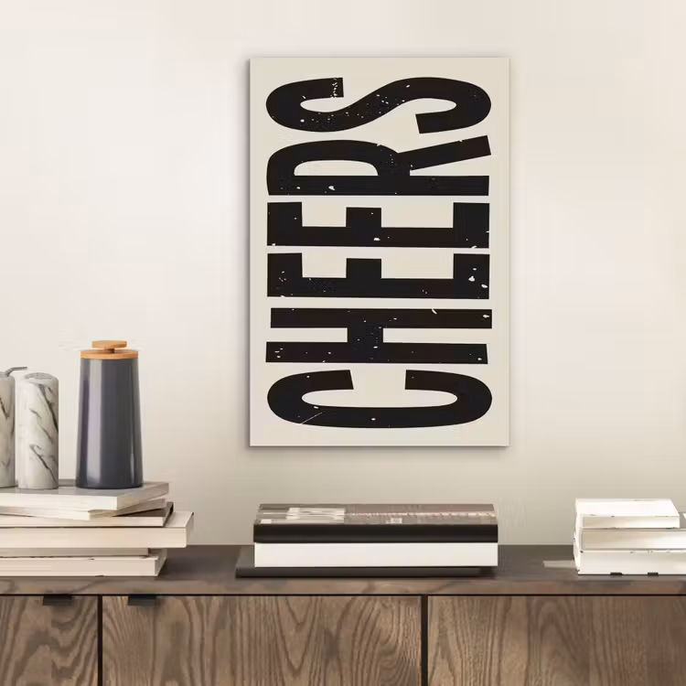 Aluminium schilderij - Cheers - Japandi - Zwart - Letters — 2