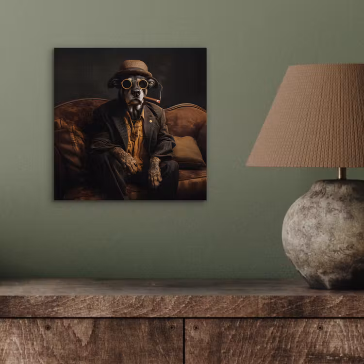 Aluminium schilderij - Hond - Sigaar - Hoed - Pak — 3