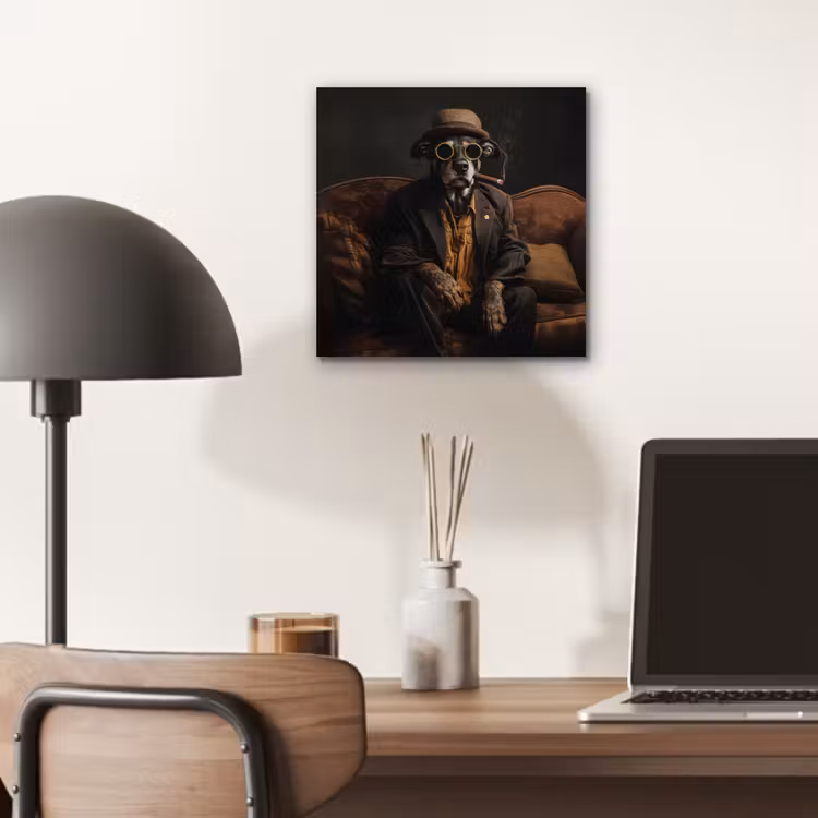 Aluminium schilderij - Hond - Sigaar - Hoed - Pak — 6