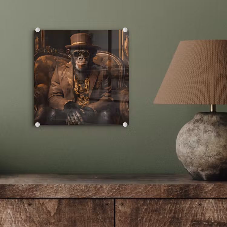 Glas schilderij - Chimpansee - Stoel - Pak - Bruin — 4