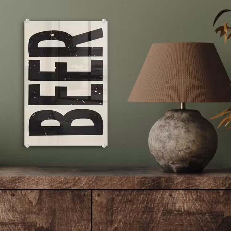 Glas schilderij - Beer - Vintage - Zwart - Beige — 4