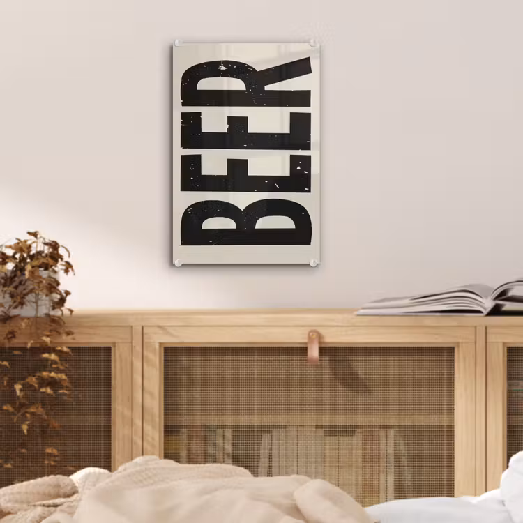 Glas schilderij - Beer - Vintage - Zwart - Beige — 5