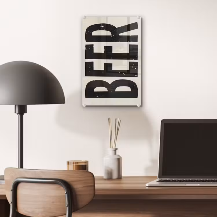 Glas schilderij - Beer - Vintage - Zwart - Beige — 7