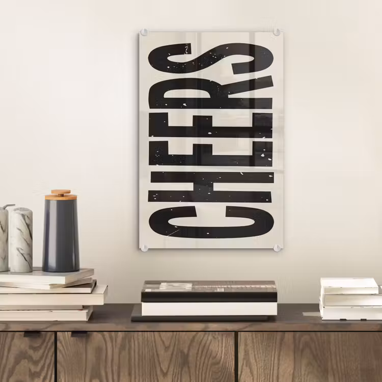 Glas schilderij - Cheers - Japandi - Zwart - Letters — 2