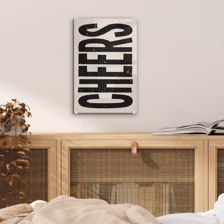 Glas schilderij - Cheers - Japandi - Zwart - Letters — 5