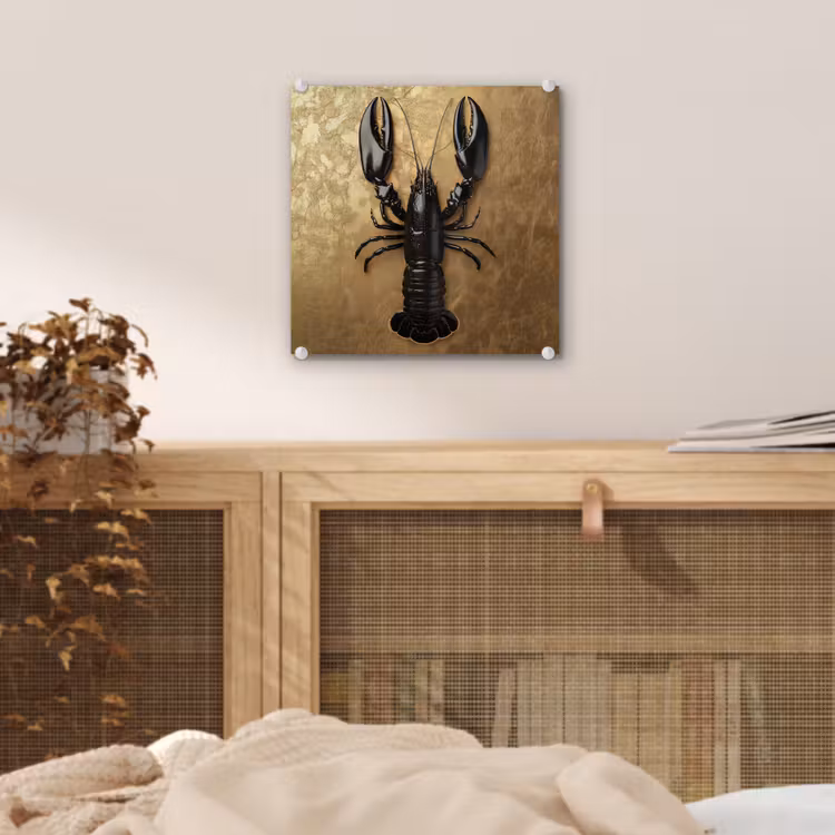 Glas schilderij - Kreeft - Zwart - Goud - Luxe — 5