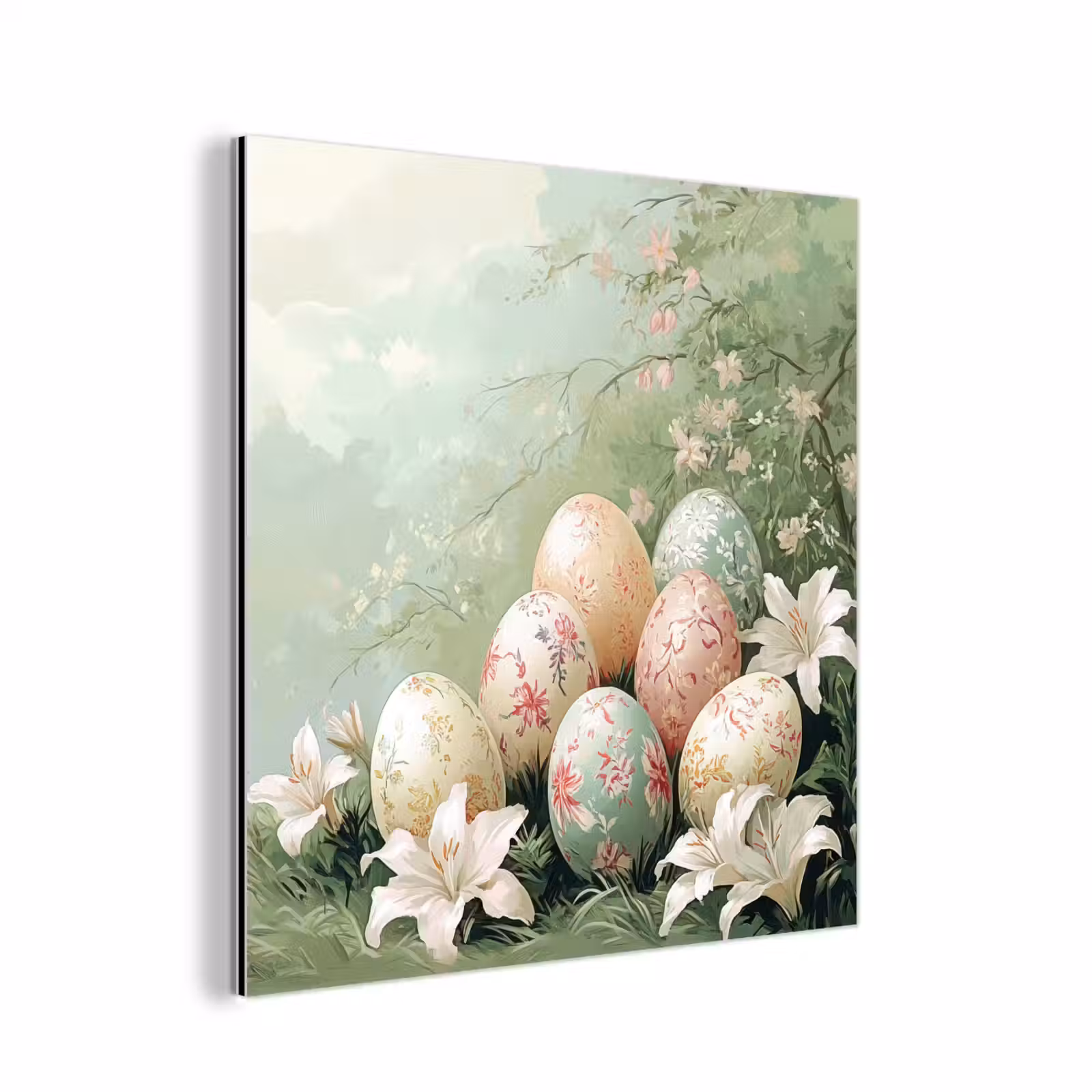 Aluminium schilderij - Paaseieren - Pasteltinten - Bloemen — 1