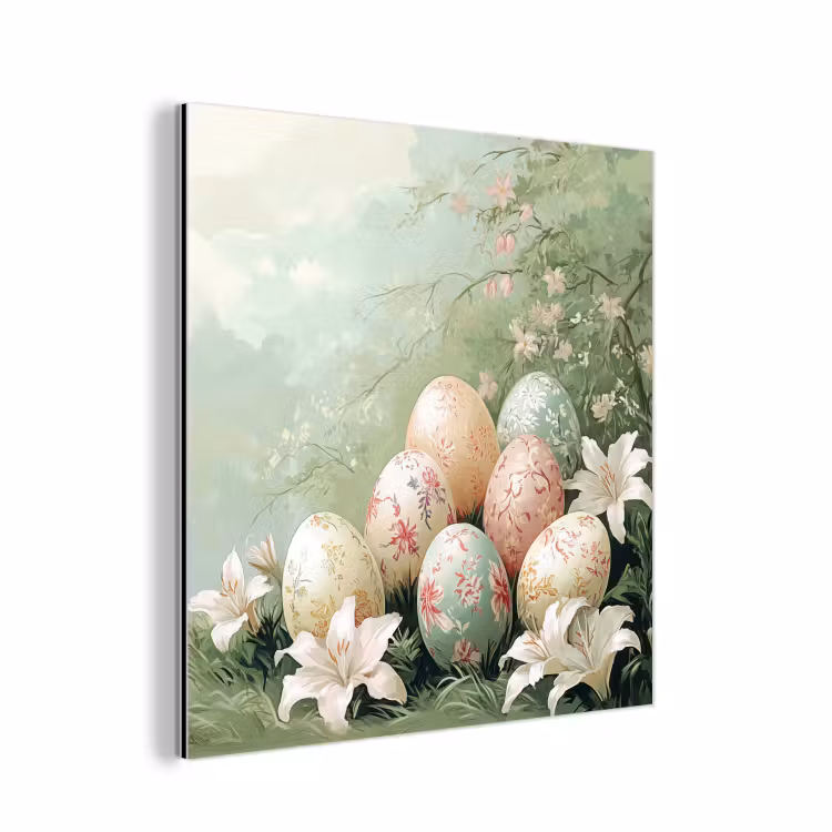 Aluminium schilderij - Paaseieren - Pasteltinten - Bloemen — 1