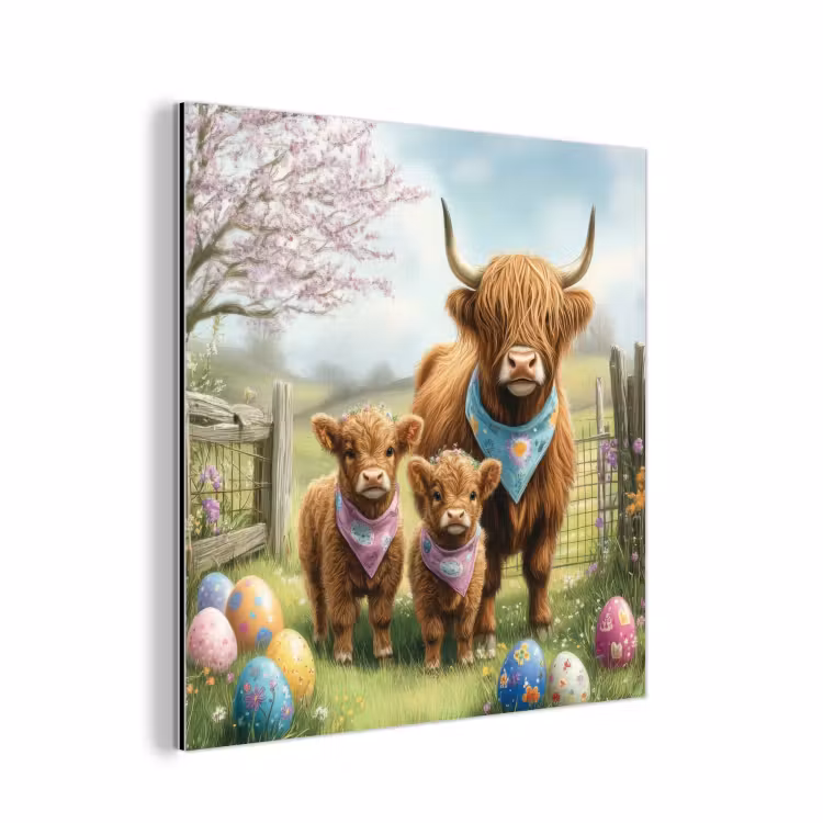 Aluminium schilderij - Schotsehooglanders - Paaseieren - Lente — 1
