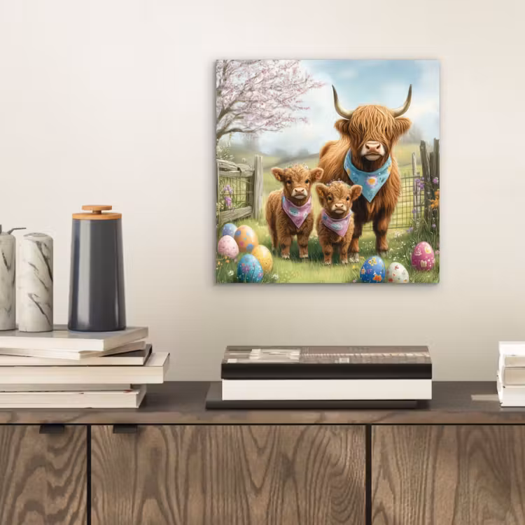 Aluminium schilderij - Schotsehooglanders - Paaseieren - Lente — 2