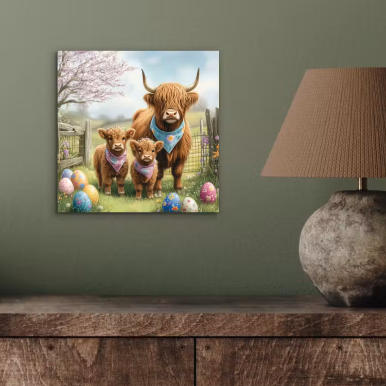 Aluminium schilderij - Schotsehooglanders - Paaseieren - Lente — 3