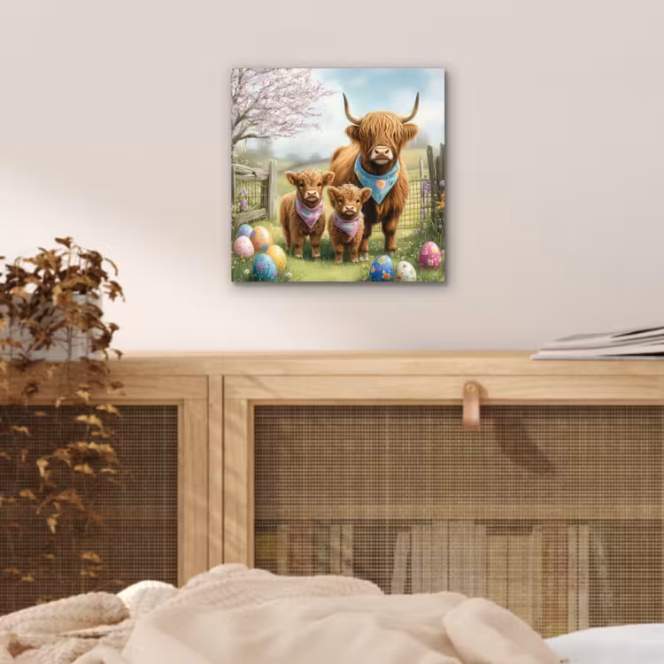 Aluminium schilderij - Schotsehooglanders - Paaseieren - Lente — 4