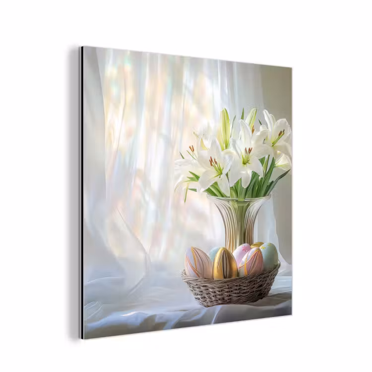 Aluminium schilderij - Vaas - Eieren - Bloemen — 1