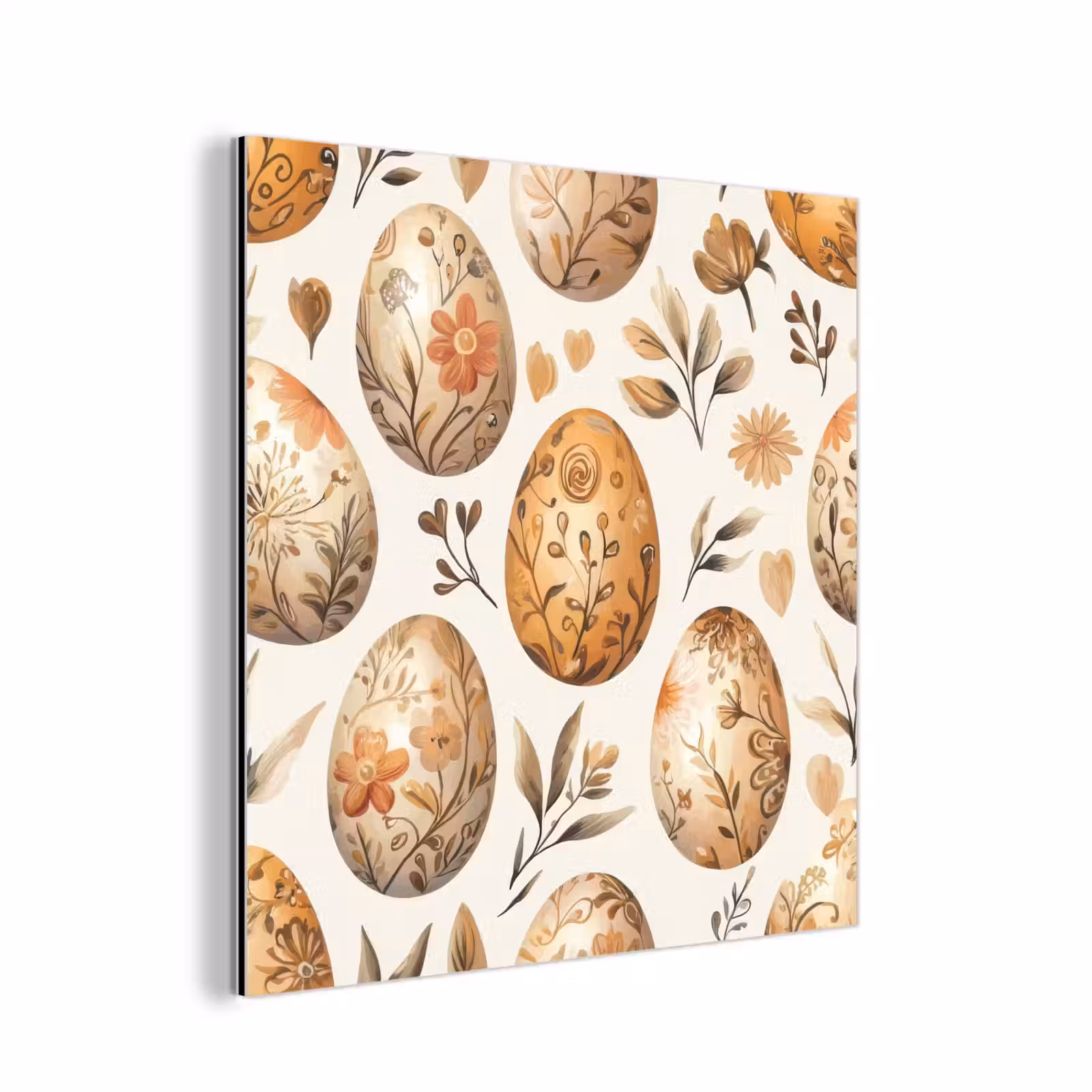 Aluminium schilderij - Paaseieren - Bruin - Bloemen — 1
