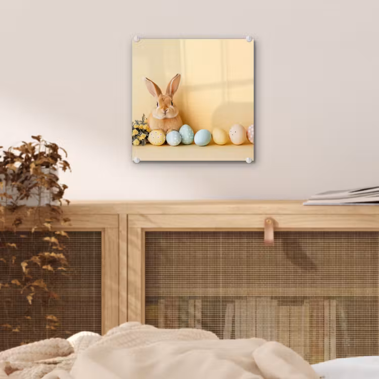 Glas schilderij - Eieren - Konijn - Pasteltinten — 5