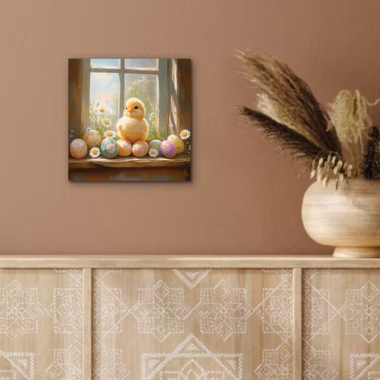 Aluminium schilderij - Kuiken - Raam - Paaseieren — 5