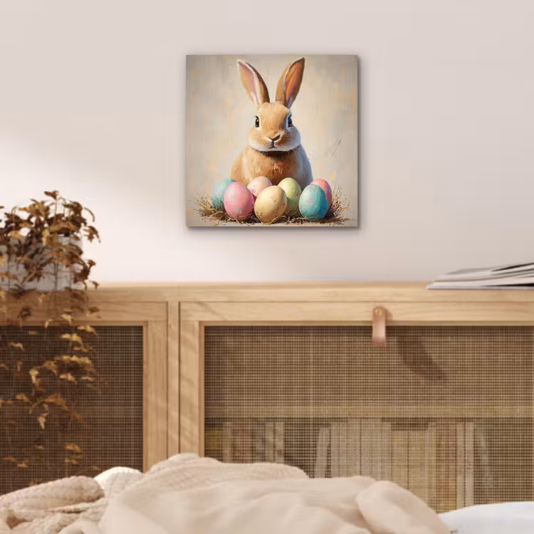 Aluminium schilderij - Paashaas - Pastel - Eieren — 4