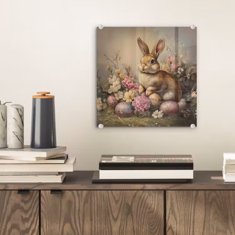 Glas schilderij - Haas - Stilleven - Bloemen — 2
