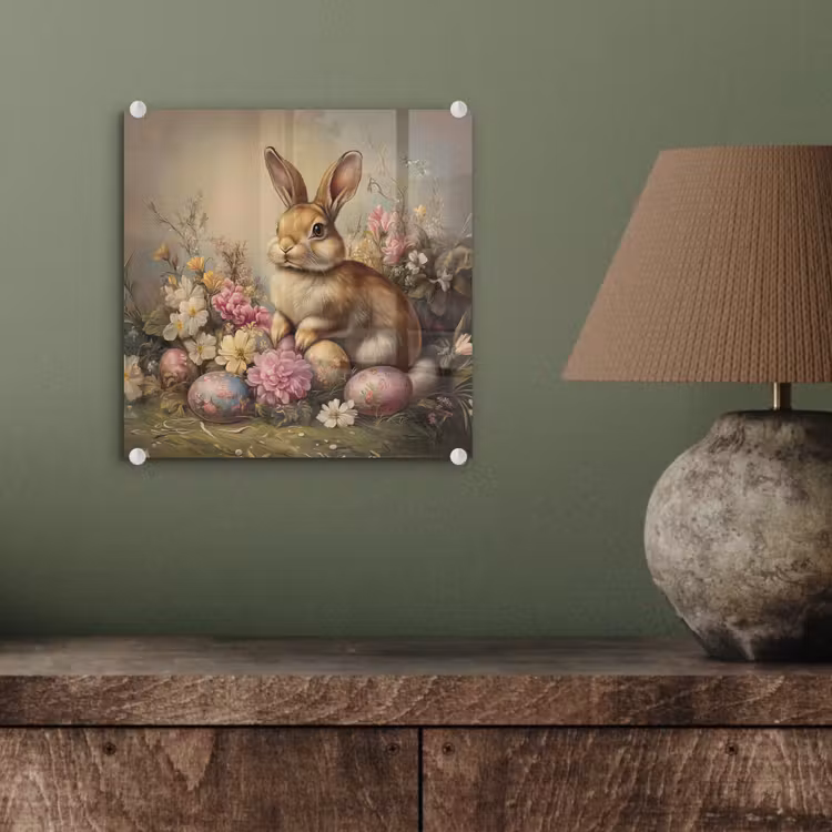 Glas schilderij - Haas - Stilleven - Bloemen — 4