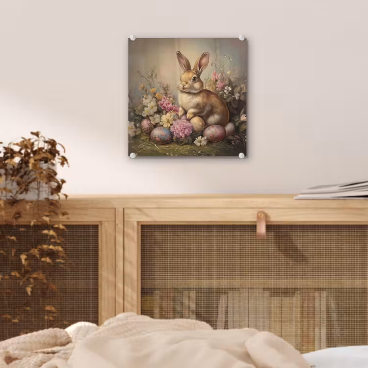 Glas schilderij - Haas - Stilleven - Bloemen — 5