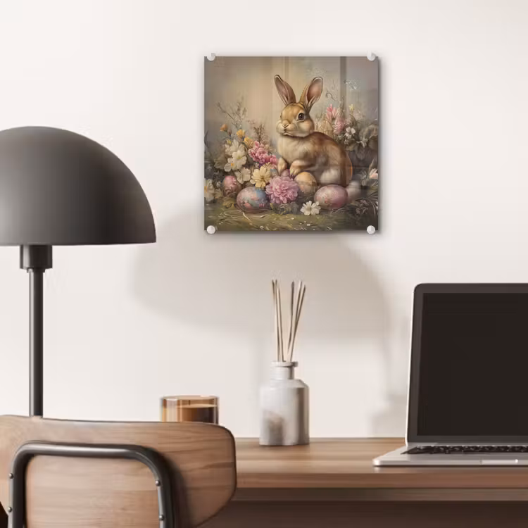 Glas schilderij - Haas - Stilleven - Bloemen — 7