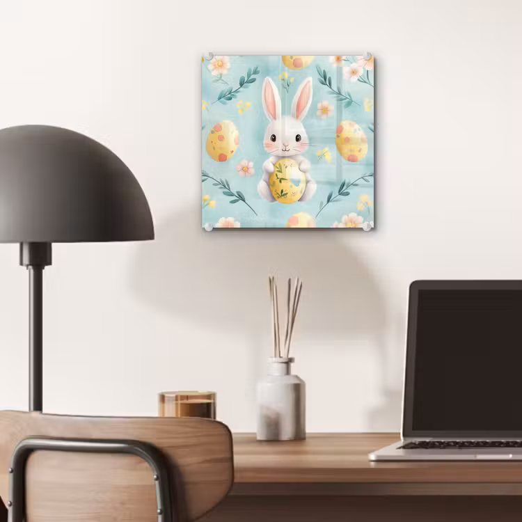 Glas schilderij - Konijn - Eieren - Takjes — 7