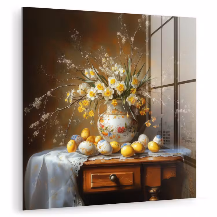 Glas schilderij - Paaseieren - Stilleven - Vaas — 1