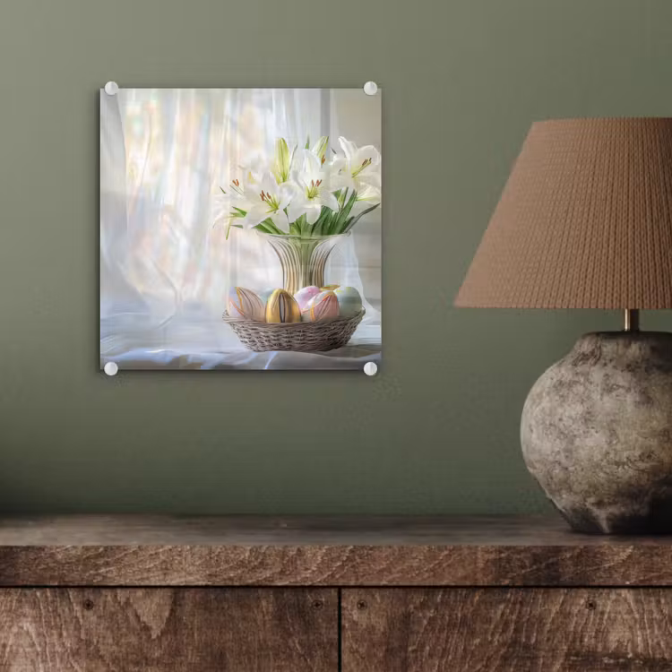 Glas schilderij - Vaas - Eieren - Bloemen — 4