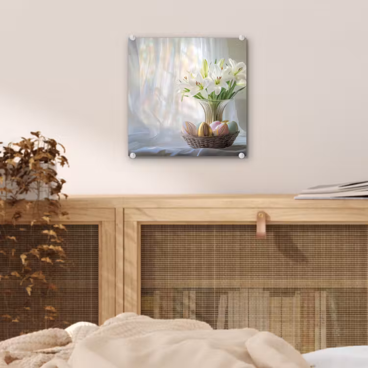 Glas schilderij - Vaas - Eieren - Bloemen — 5