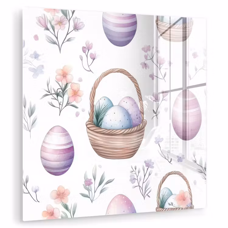 Glas schilderij - Bloemen - Paaseieren - Patroon — 1