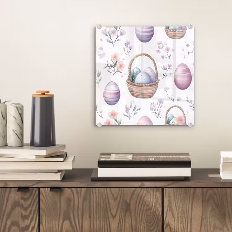 Glas schilderij - Bloemen - Paaseieren - Patroon — 2