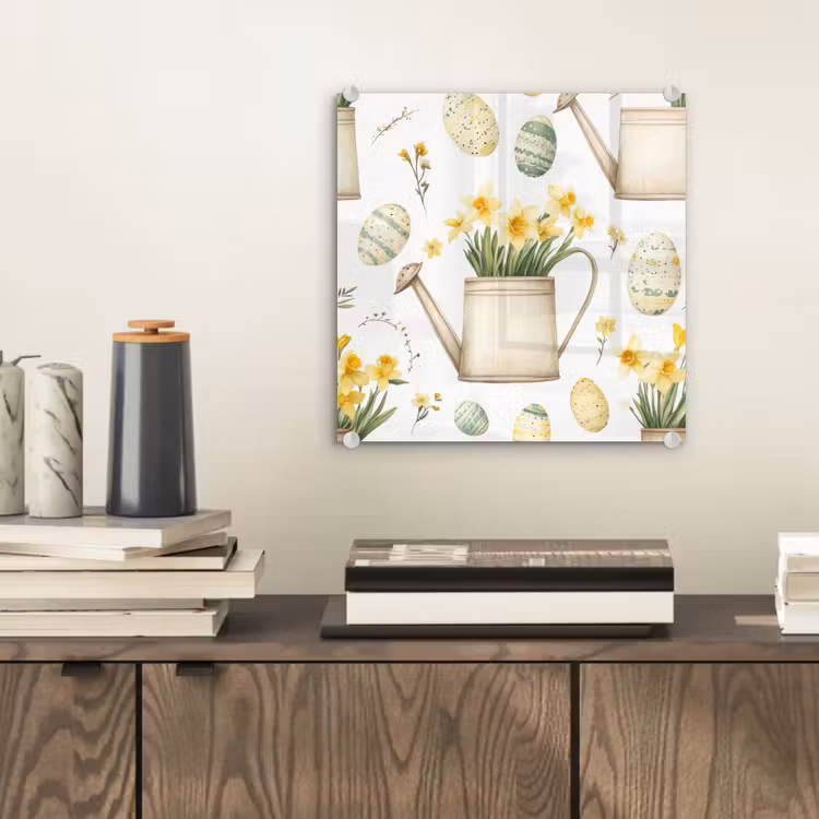 Glas schilderij - Gieter - Bloemen - Eieren — 2