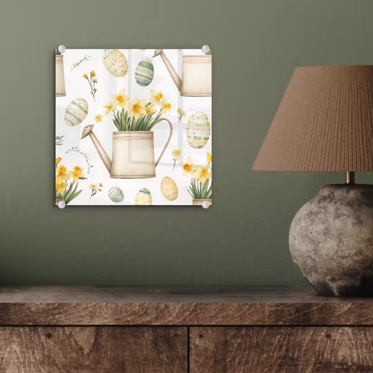 Glas schilderij - Gieter - Bloemen - Eieren — 4