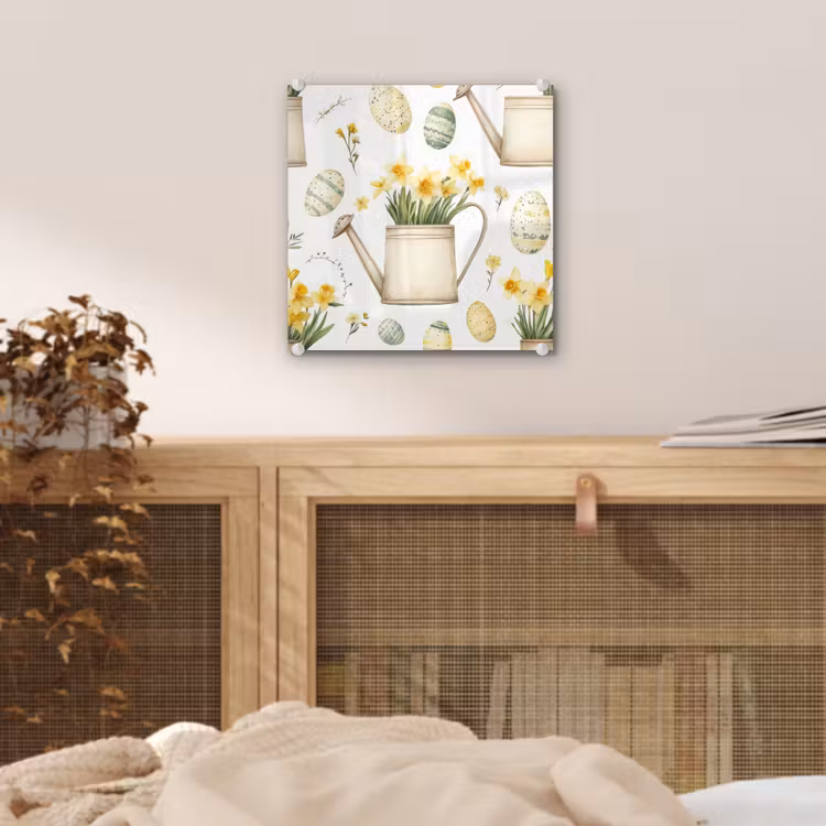 Glas schilderij - Gieter - Bloemen - Eieren — 5