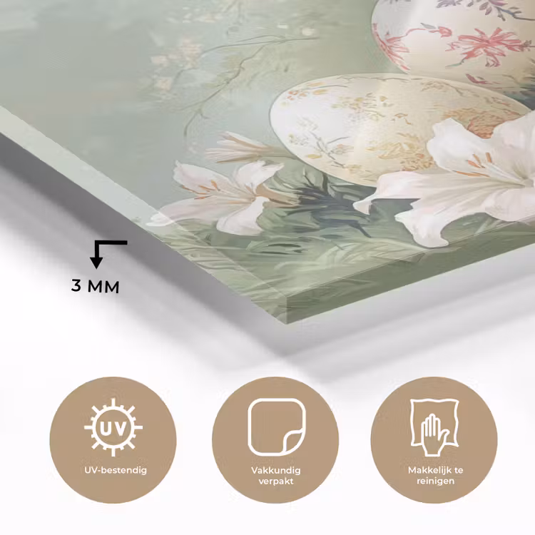 Glas schilderij - Paaseieren - Pasteltinten - Bloemen — 3