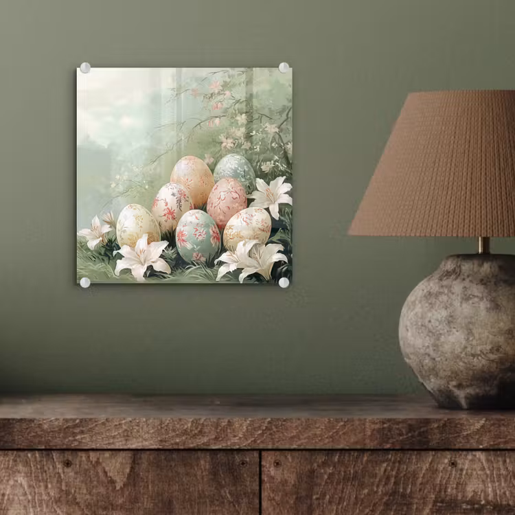 Glas schilderij - Paaseieren - Pasteltinten - Bloemen — 4