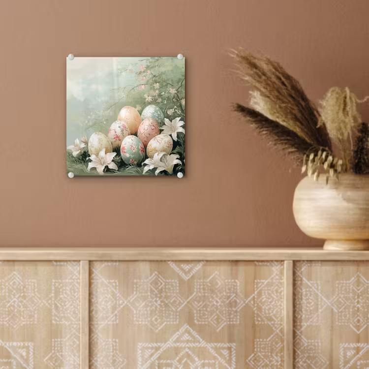 Glas schilderij - Paaseieren - Pasteltinten - Bloemen — 6