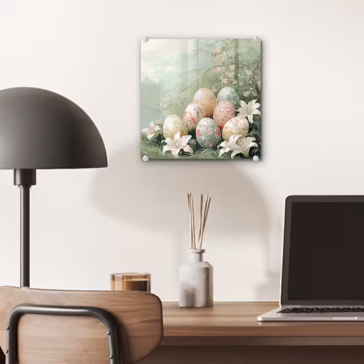 Glas schilderij - Paaseieren - Pasteltinten - Bloemen — 7