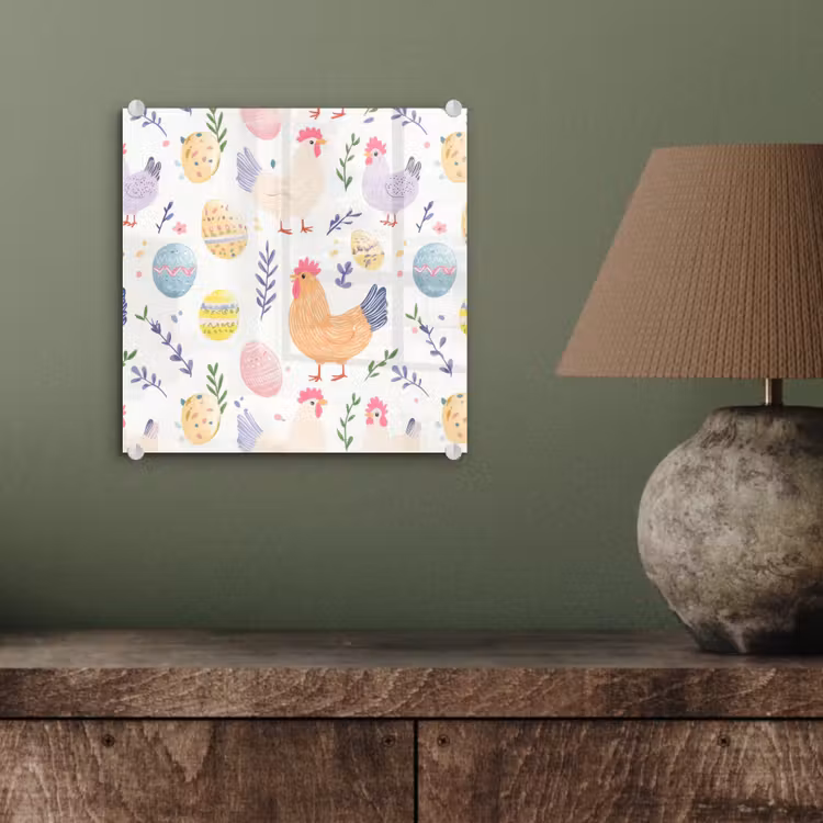 Glas schilderij - Patroon - Kip - Paaseieren — 4
