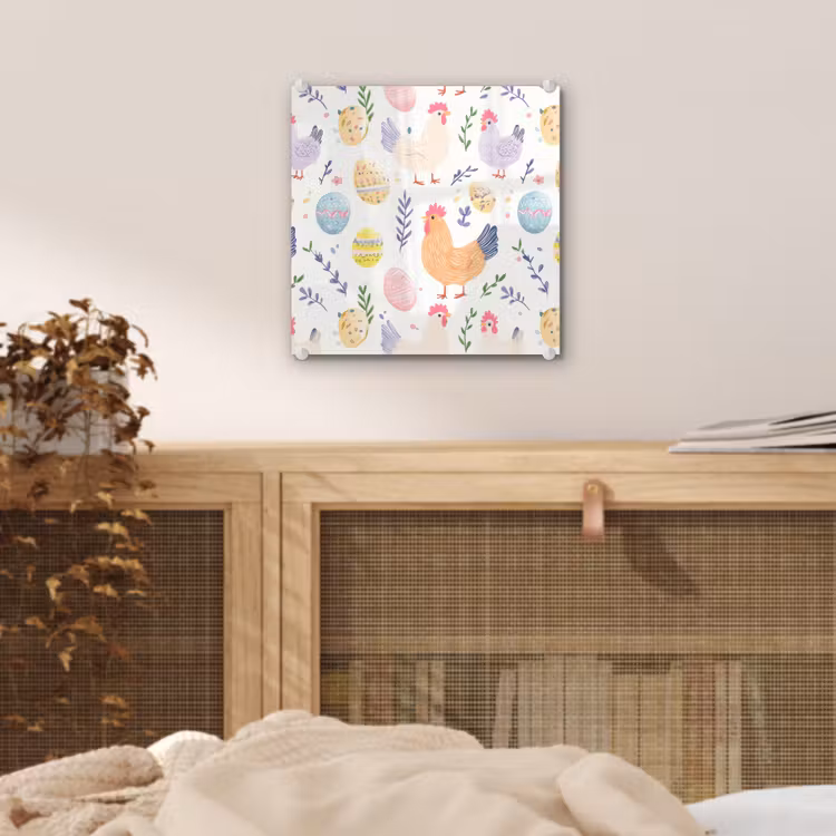 Glas schilderij - Patroon - Kip - Paaseieren — 5