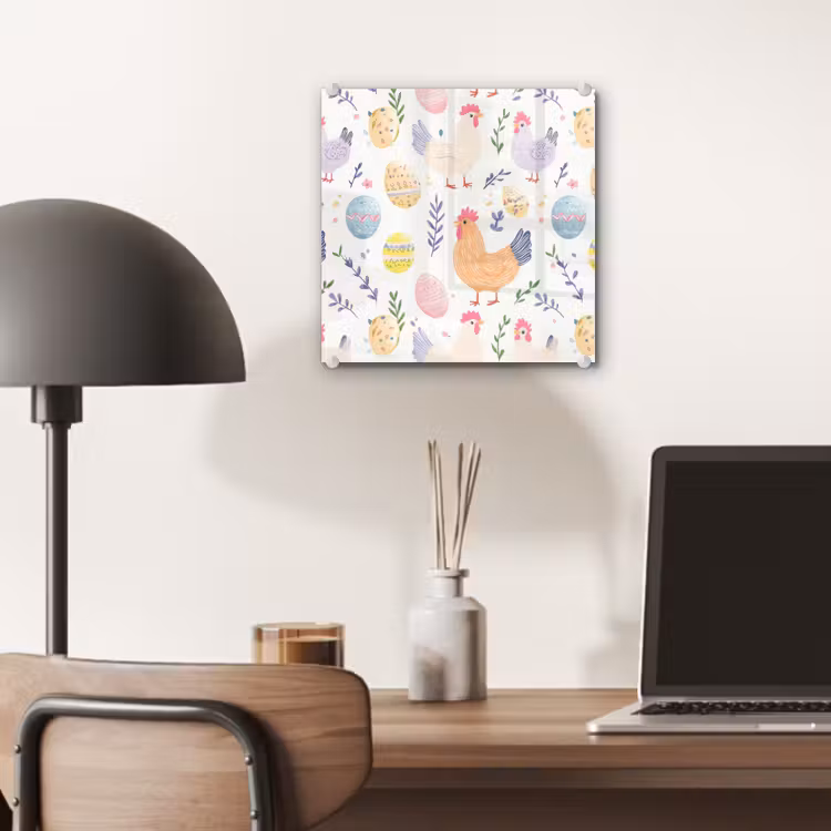 Glas schilderij - Patroon - Kip - Paaseieren — 7