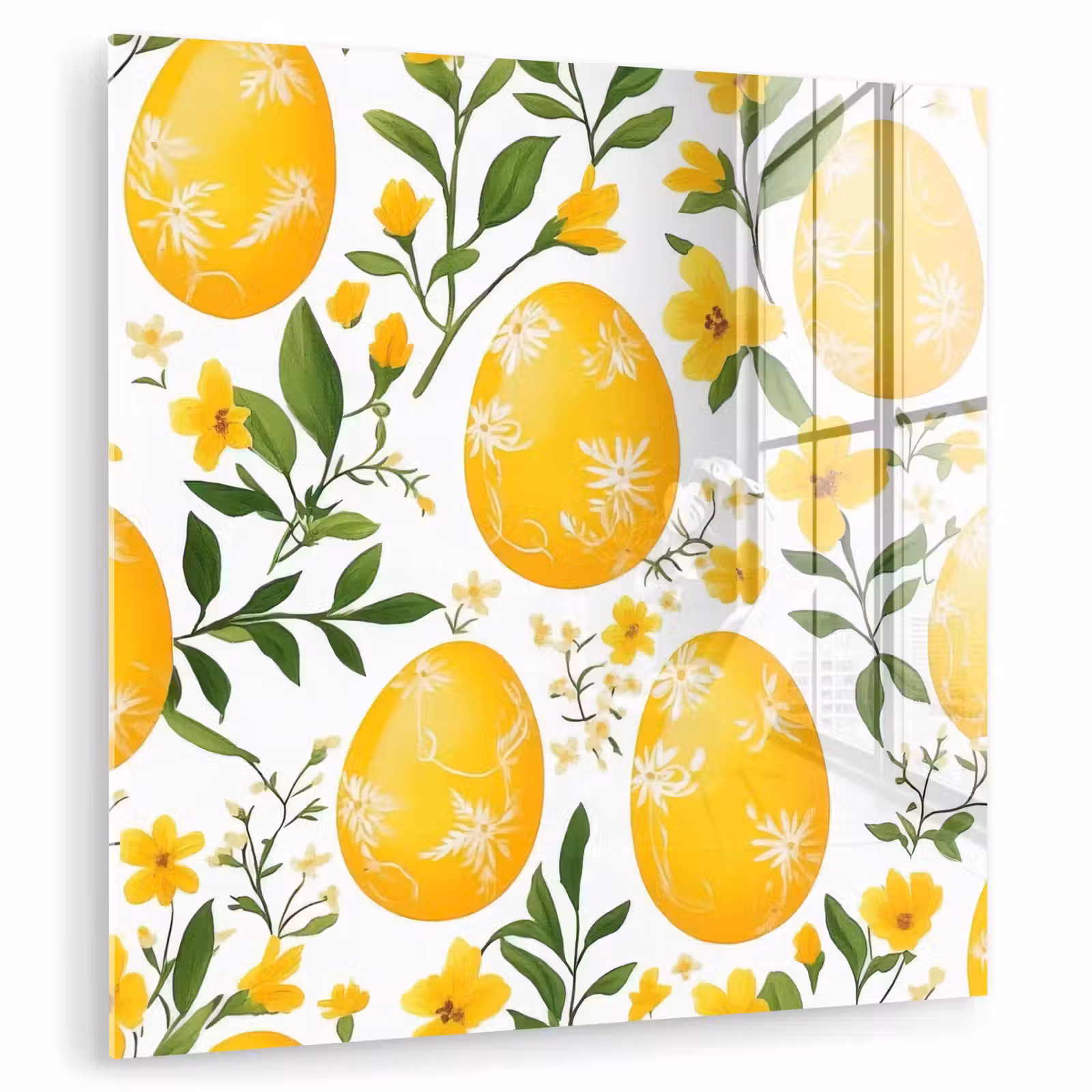 Glas schilderij - Bloemen - Paaseieren - Geel — 1