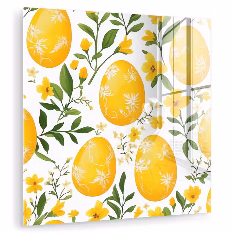 Glas schilderij - Bloemen - Paaseieren - Geel — 1