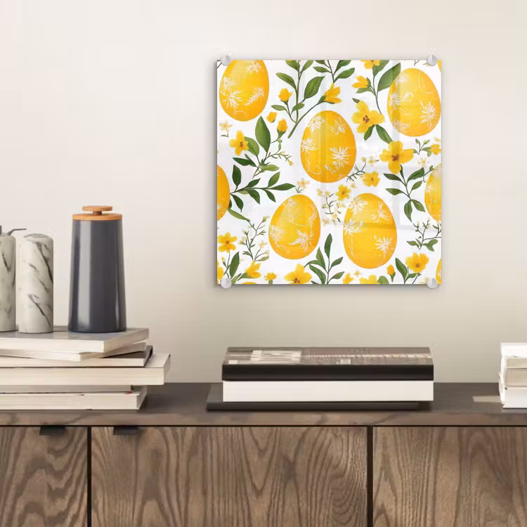 Glas schilderij - Bloemen - Paaseieren - Geel — 2