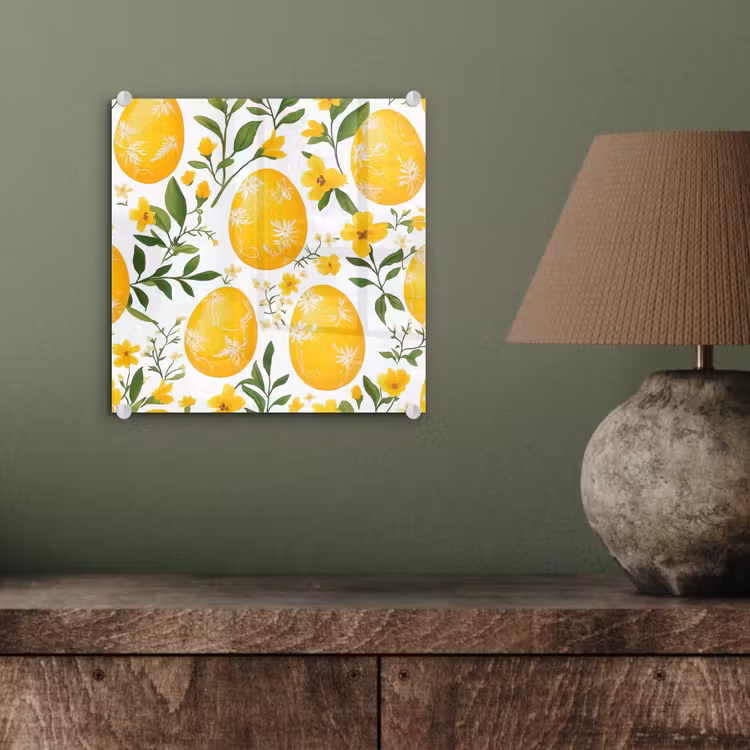 Glas schilderij - Bloemen - Paaseieren - Geel — 4
