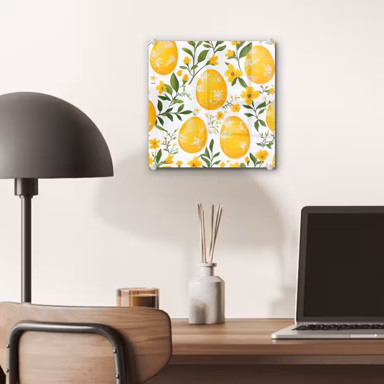 Glas schilderij - Bloemen - Paaseieren - Geel — 7