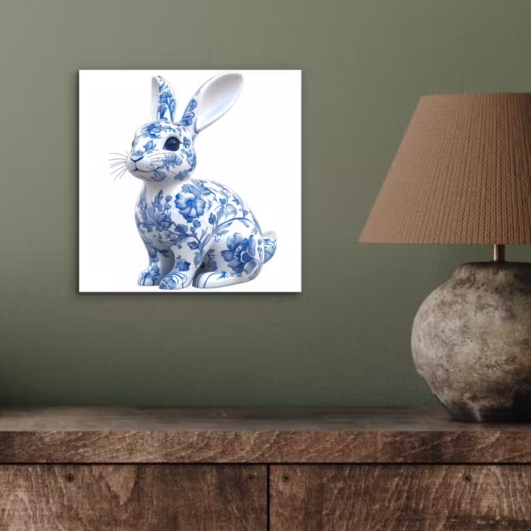 Aluminium schilderij - Delftsblauw - Haasje - Wit — 3