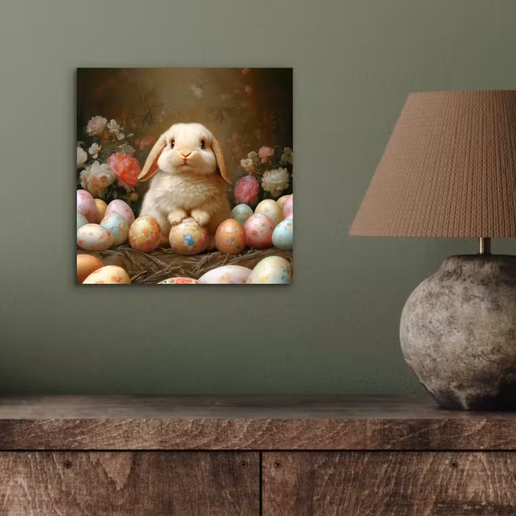 Aluminium schilderij - Konijn - Paaseieren - Stilleven — 3