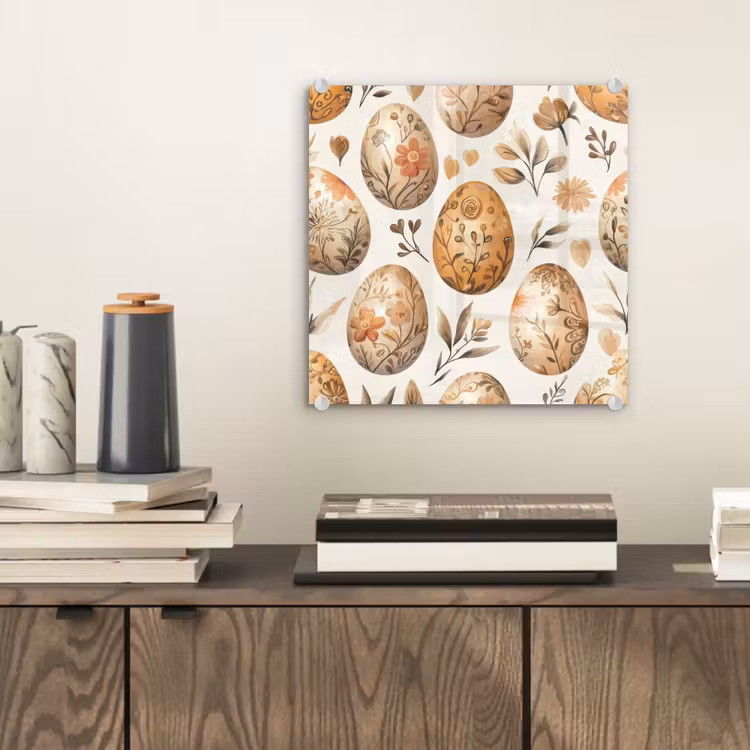 Glas schilderij - Paaseieren - Bruin - Bloemen — 2